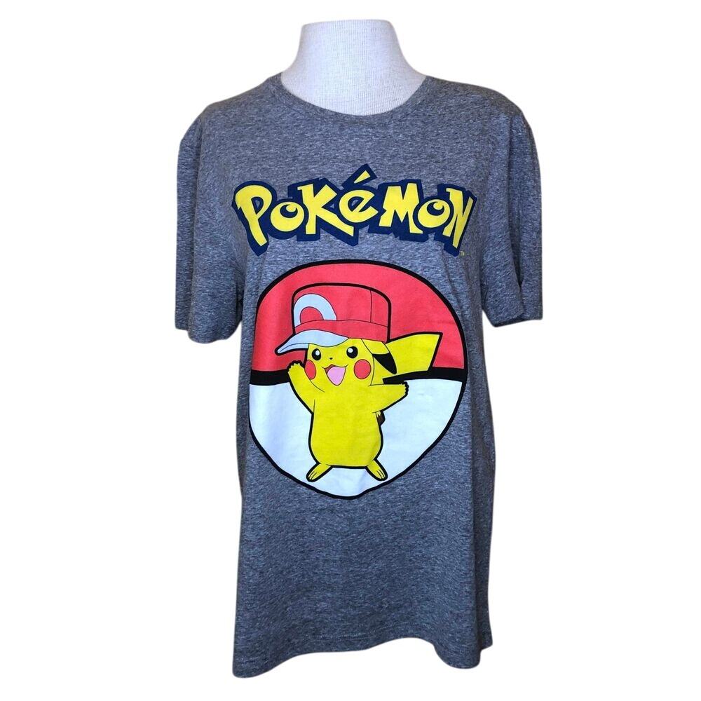Pokemon Pikachu Pokeball Gray Men's T-Shirt New